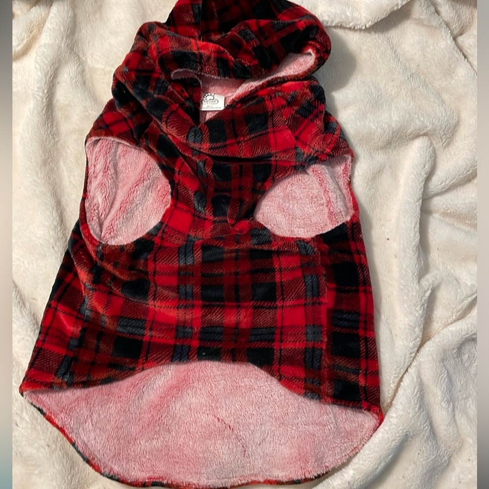 XXL Dog plaid fleece coat with hoodie